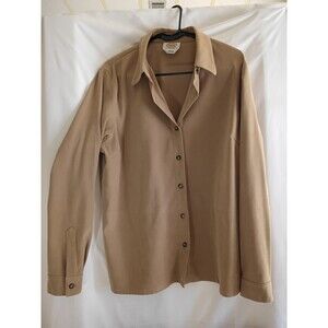 Talbots XL Shirt Jacket Button Up Stretch Brown Suede Look See Measurements